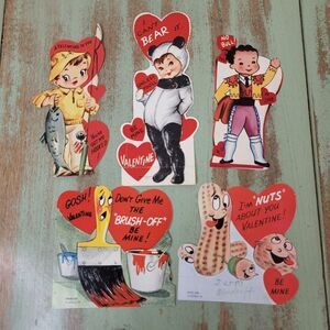 Vintage Valentine Die-Cut Card Lot • 1940s–1950s • Whimsical Graphics